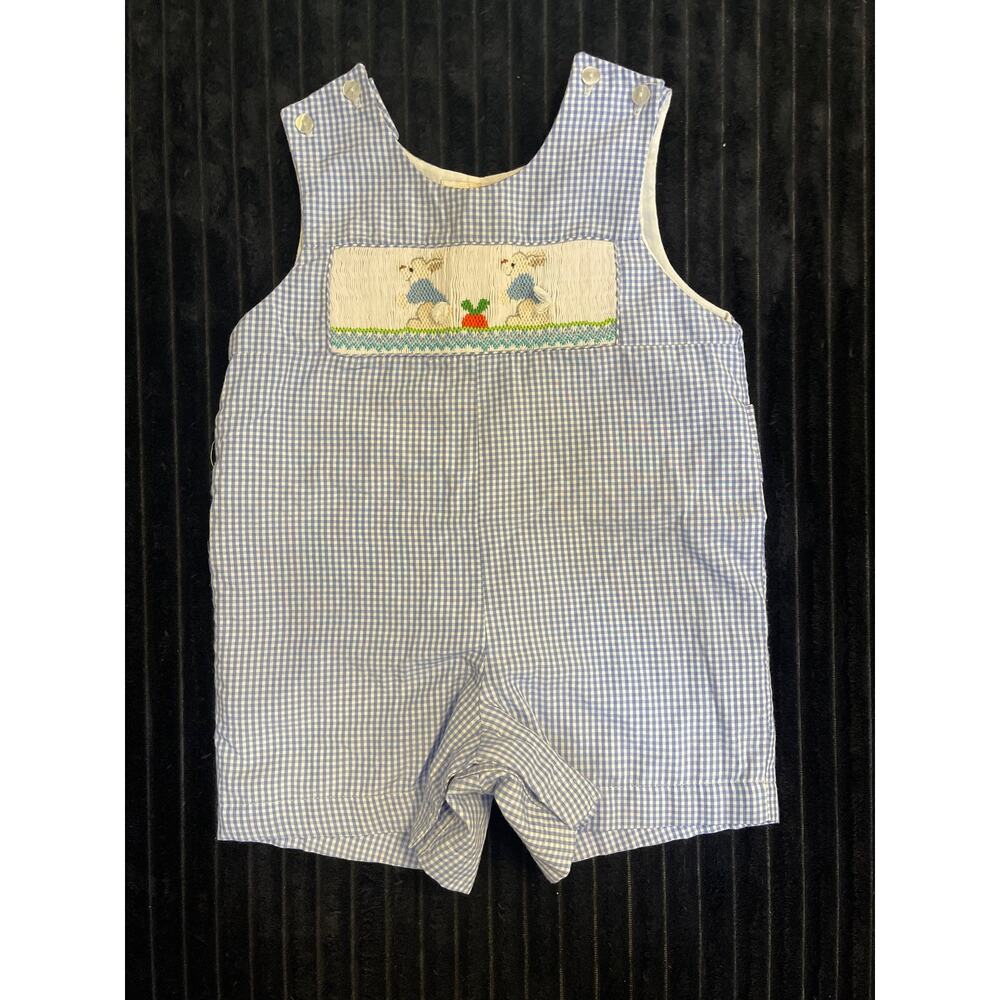 "Sir John 12M Boys Plaid Overalls with Cute Bunny Design"
